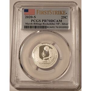 PCGS 2020 S Silver Marsh-Billings-Rockefeller NP Quarter Proof PR70 DCAM FS